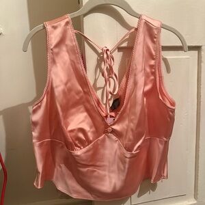 Elegant Pink Satin Tie Back Top